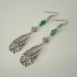 Green Celtic Knot Earrings Silver Irish Wedding Medieval Renaissance Faire Edwardian Victorian Style Elven Fairy Earrings Gift For Her