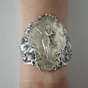 Art Nouveau Bracelet maiden silver cuff victorian jewelry renaissance gothic edwardian art deco mucha style