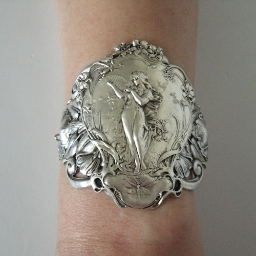 Art Nouveau Bracelet maiden silver cuff victorian jewelry renaissance gothic edwardian art deco mucha style