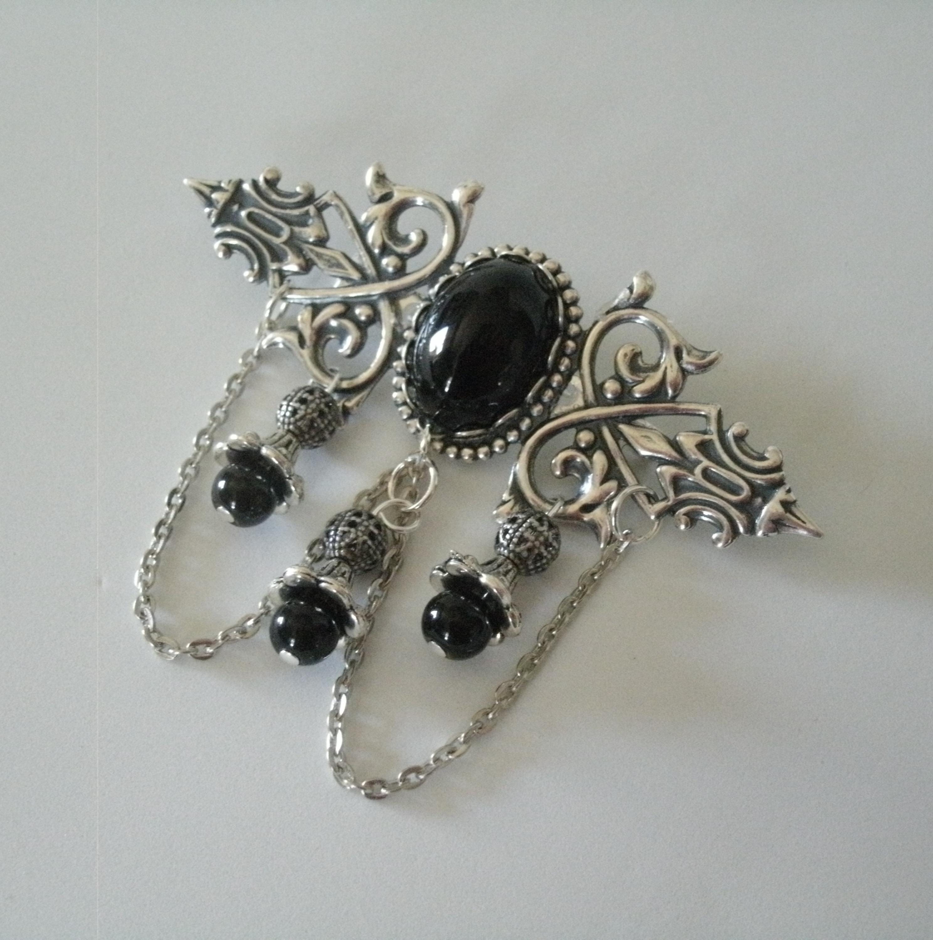 アクセサリー vintage silver925 onyx brooch Vintage Onyx Silver Brooch-silver Black Onyx Brooch-black