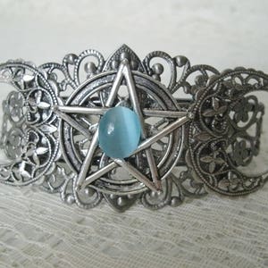 Triple Moon Pentacle Cuff Bracelet wiccan jewelry pagan jewelry wicca jewelry goddess bracelet witch witchcraft gothic wiccan bracelet