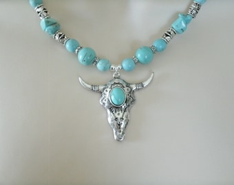 Turquoise Necklace southwestern jewelry southwest jewelry turquoise jewelry country western necklace cow skull necklace southwest necklace