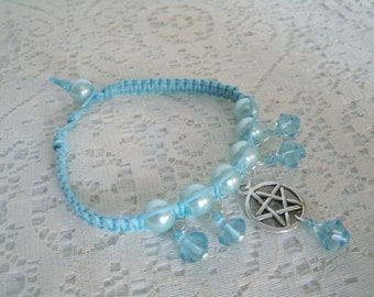 Blue Pentacle Bracelet wiccan jewelry pagan jewelry wicca jewelry witch witchcraft pentagram goddess magic pagan bracelet wiccan bracelet
