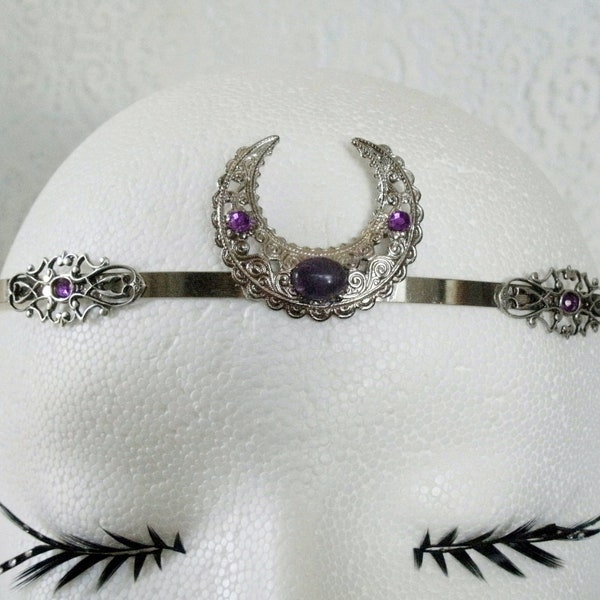 Amethyst Crescent Moon Circlet wiccan jewelry pagan jewelry wicca jewelry goddess witch witchcraft pagan circlet headpiece wiccan circlet