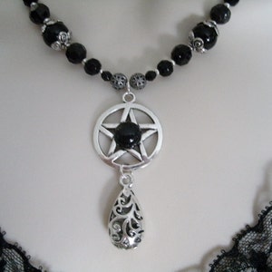 Obsidian Pentacle Necklace wiccan jewelry pagan jewelry wicca jewelry witch witchcraft goddess metaphysical gothic necklace pagan necklace
