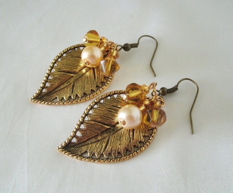Leaf Earrings renaissance jewelry victorian jewelry art nouveau jewelry edwardian art nouveau earrings art deco tudor victorian earrings