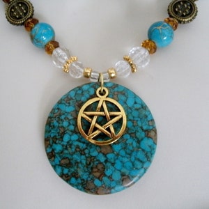 Turquoise Pentacle Necklace wiccan jewelry pagan jewelry wicca jewelry goddess pentagram witchcraft metaphysical witch wiccan necklace gift
