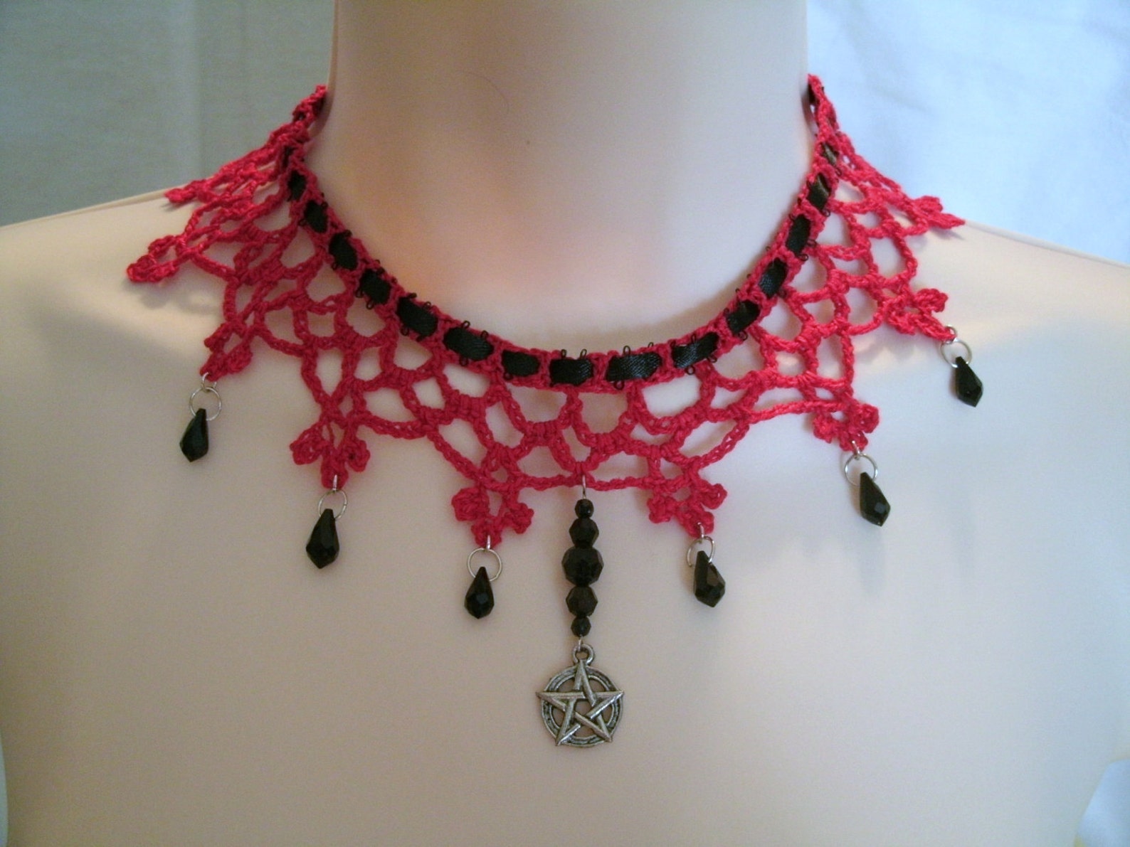 Red Lace Pentacle Choker Necklace Wiccan Jewelry Pagan Jewelry - Etsy
