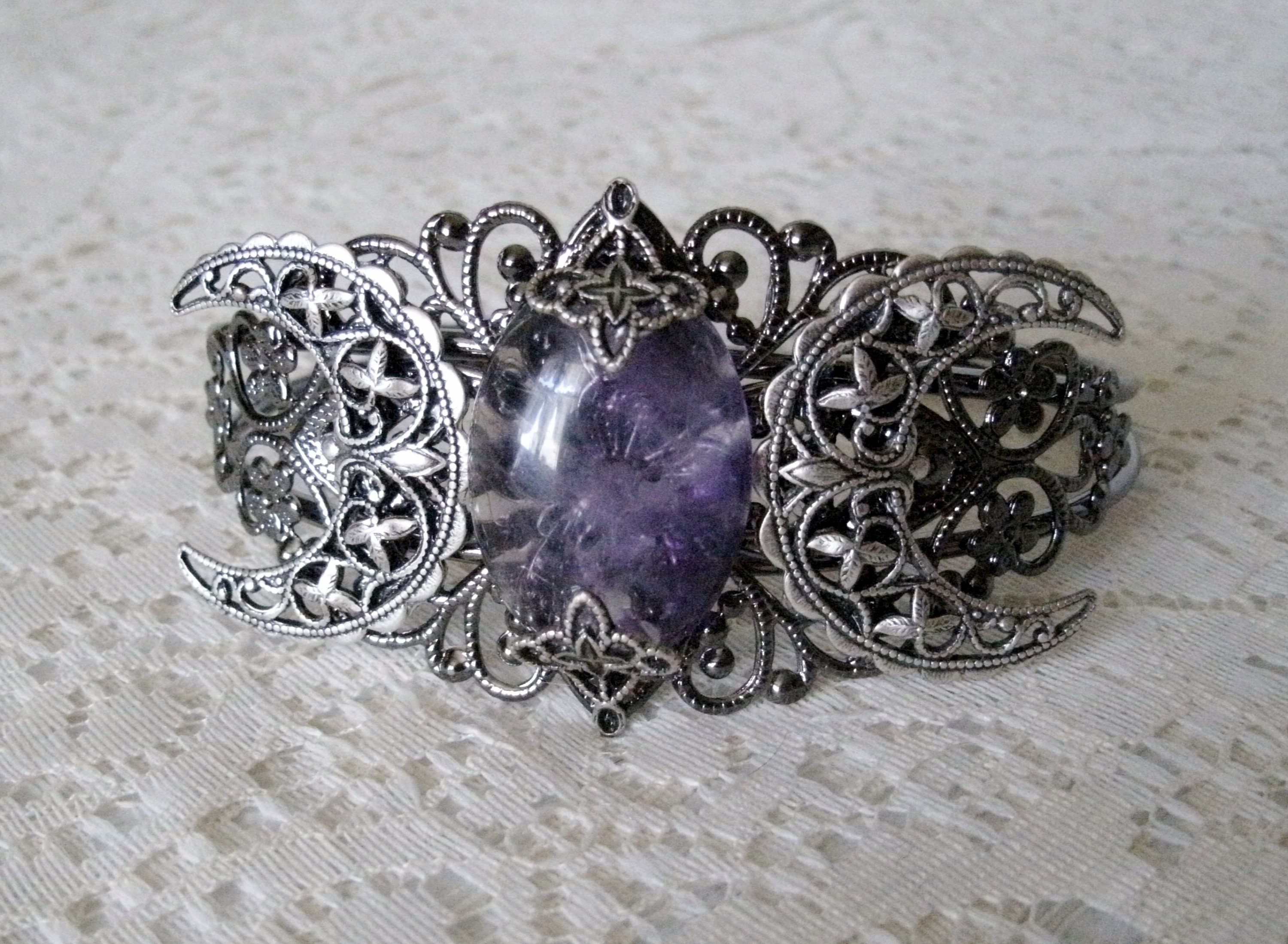 Amethyst Triple Moon Bracelet Wiccan Jewelry Pagan Jewelry Wicca