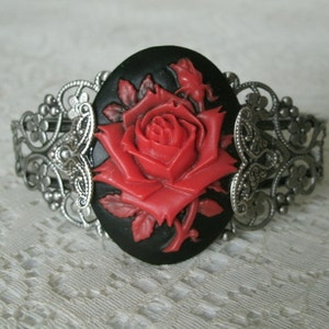 Red Rose Cuff Bracelet gothic jewelry victorian jewelry rose jewelry art nouveau art deco bracelet victorian bracelet gothic bracelet