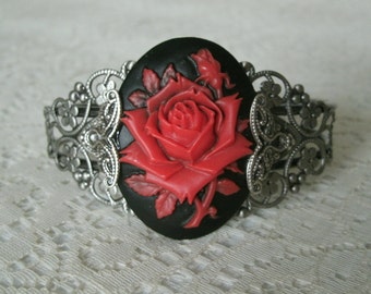 Red Rose Cuff Bracelet, gothic jewelry victorian jewelry rose jewelry art nouveau art deco bracelet victorian bracelet gothic bracelet