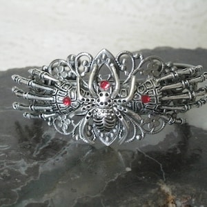 Skeleton Hands And Spider Cuff Bracelet gothic jewelry goth jewelry spider jewelry fantasy halloween bracelet vampire gothic bracelet