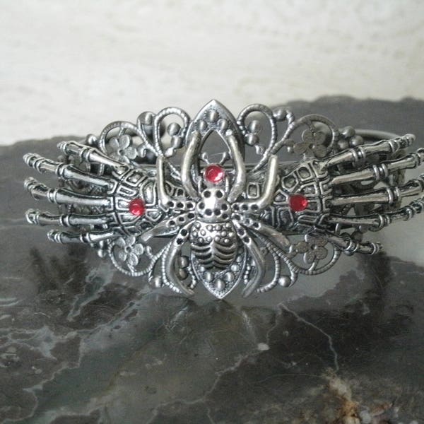 Skeleton Hands And Spider Cuff Bracelet gothic jewelry goth jewelry spider jewelry fantasy halloween bracelet vampire gothic bracelet