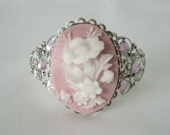 Pink Flower Cuff Bracelet victorian jewelry edwardian jewelry art nouveau jewelry art deco bracelet victorian bracelet art nouveau bracelet