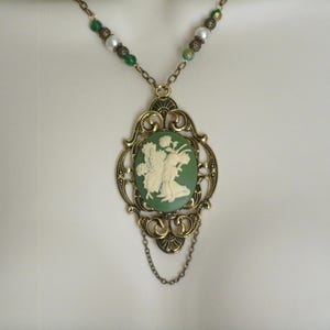 Green Fairy Necklace Fantasy Jewelry Renaissance Medieval Victorian Art Nouveau Elven Woodland Celtic Necklace Wedding Gift For Her