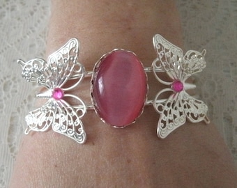 Pink Butterfly  Bracelet victorian jewelry art deco jewelry art nouveau edwardian nature victorian wedding nature bracelet gift for her