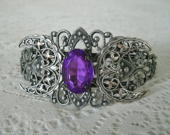 Purple Triple Moon Cuff Bracelet wiccan jewelry pagan jewelry wicca jewelry goddess witch witchcraft magic pagan bracelet wiccan bracelet