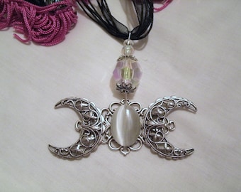 Crescent Moon Necklace silver filigree gothic victorian jewelry art nouveau renaissance art deco