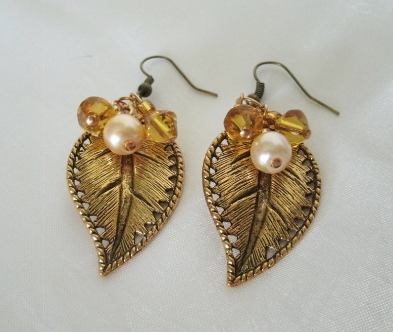 Leaf Earrings renaissance jewelry victorian jewelry art nouveau jewelry edwardian art nouveau earrings art deco tudor victorian earrings