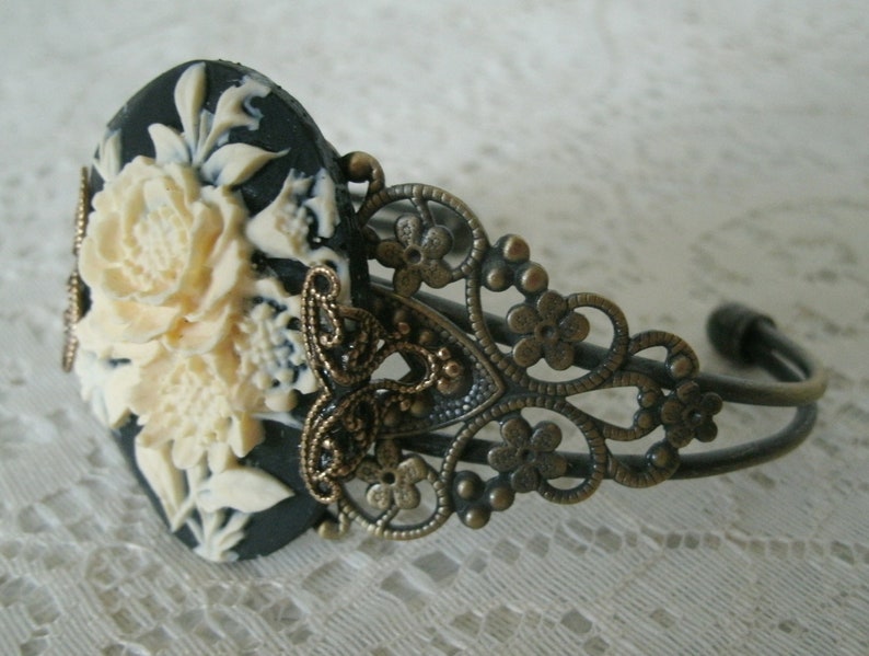 Gothic Rose Cuff Bracelet victorian jewelry gothic jewelry art nouveau jewelry renaissance edwardian art deco bracelet victorian bracelet image 3