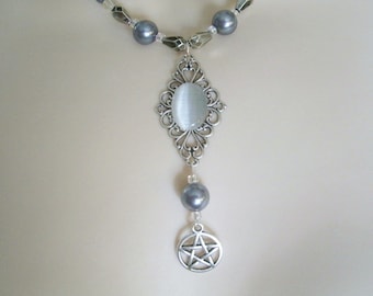 Gray Pentacle Necklace, wiccan jewelry pagan jewelry wicca jewelry witch pentagram witchcraft magic pagan necklace wiccan necklace gothic