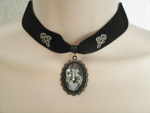 Gothic Victorian Necklace Choker Medieval Renaissance Silver Jewelry Steampunk 