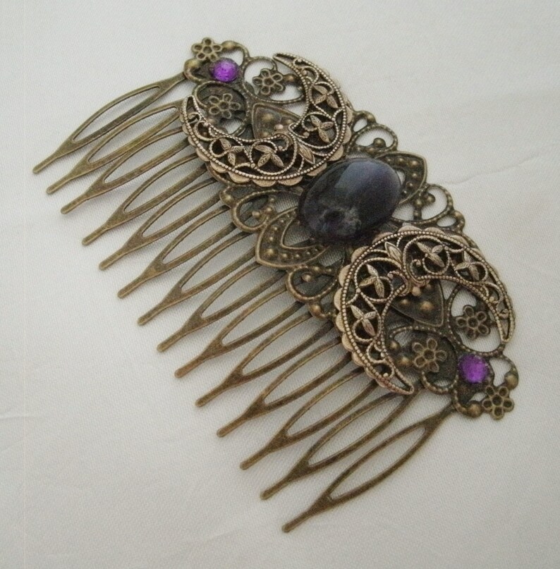Amethyst Triple Moon Goddess Comb wiccan jewelry pagan jewelry wicca jewelry goddess jewelry witch comb witchcraft wiccan comb pagan comb