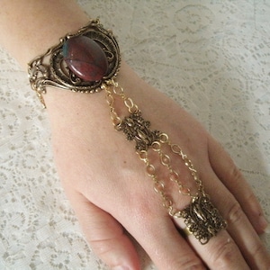 Bloodstone Hand Chain Bracelet renaissance jewelry medieval jewelry gothic jewelry art deco victorian bracelet art nouveau bracelet slave