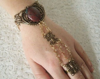 Bloodstone Hand Chain Bracelet renaissance jewelry medieval jewelry gothic jewelry art deco victorian bracelet art nouveau bracelet slave