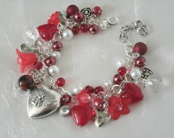 Red Heart Charm Bracelet victorian jewelry art nouveau jewelry art deco jewelry valentine art deco bracelet victorian bracelet pin up