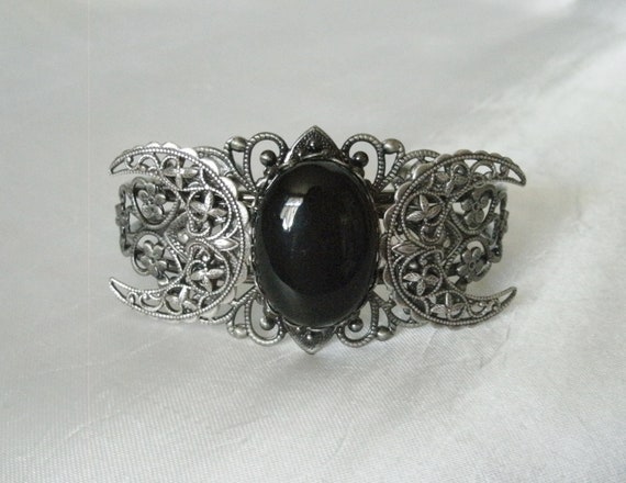 Obsidian Triple Moon Bracelet goddess bracelet wiccan jewelry | Etsy