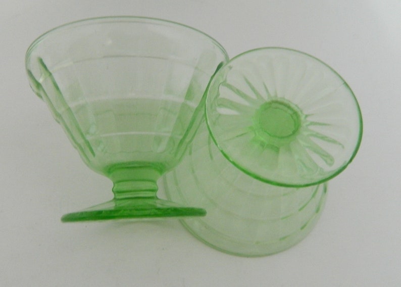 Block Optic Sherbets Green Depression Glass Cone Shaped Dessert Dishes Two AH