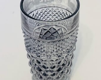 Wexford Pewter Mist Water Glass Tumbler Vintage Anchor Hocking Diamond Pattern 6 1/4 Inches