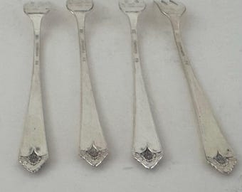 Tenedores para cóctel y mariscos Starlight, lote de cuatro, Rogers & Bro, plateados, 1950