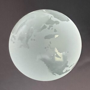 Frosted Clear  Heavy Glass Paperweight Etched World Globe Amanda Smith 3&quot; Maps of Countries