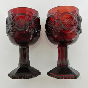 Cape Cod Collection Avon 1876 Ruby Red Water Goblet Lot of Two Sandwich Pattern