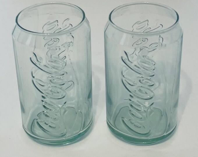 Coca Cola Glasses Shaped Like a Coke Can Raised Logo Design Clear Pale Green Two Etsy