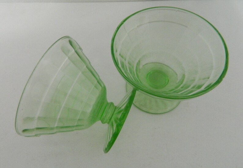 Block Optic Sherbets Green Depression Glass Cone Shaped Dessert Dishes Two AH
