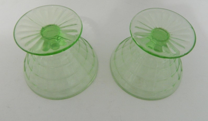 Block Optic Sherbets Green Depression Glass Cone Shaped Dessert Dishes Two AH
