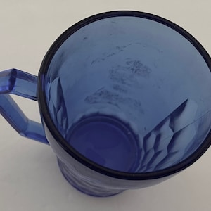 Shirley Temple Cobalt Blue Handled Child&#39;s Glass Cup Image Worn 1930&#39;s