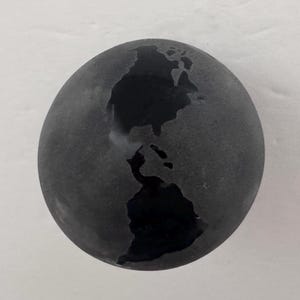 Frosted Heavy Glass Paperweight Black Colored Etched World Globe Amanda Smith 3&quot;