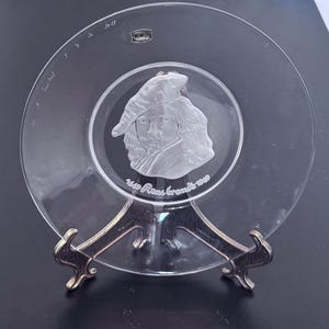 Rembrandt Etched Old Master Crystal Clear Plate Val St Lambert Belgium Sticker