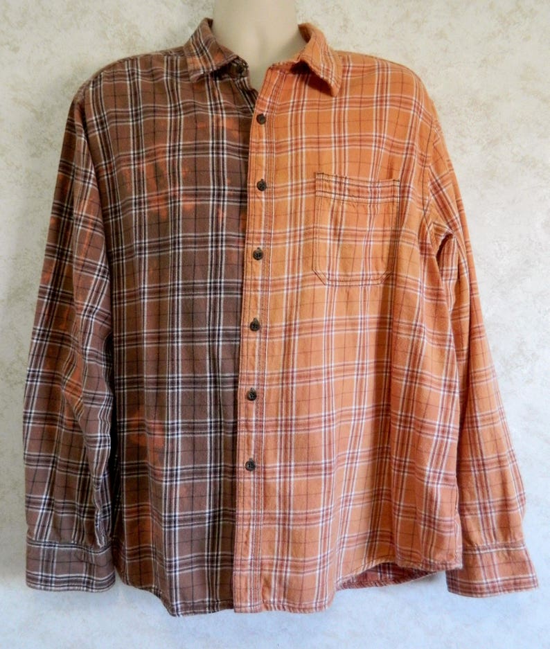 Faded Glory Distressed Dipped Flannel Handmade Shirt Bleached Rockabilly Men/'s Sz XL