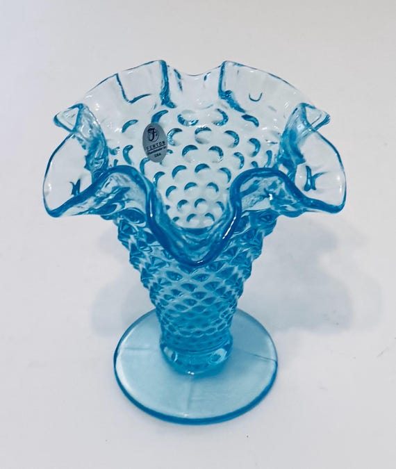 フェントン ホブネイル ブルーオパールセント 花瓶 フリル