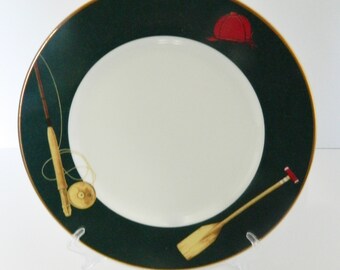 Noritake Sports Page Attrezzatura sportiva Pranzo Insalata Piatto 4080 Oro Trim Verde