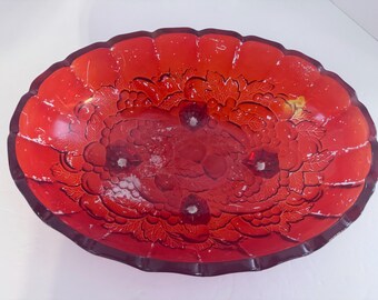 インディアナ・グラス・カンパニー　Oval Center Bowl ヴィンテージ Indiana Glass Garland Pattern Oval Bowl Footed Centerpiece Red
