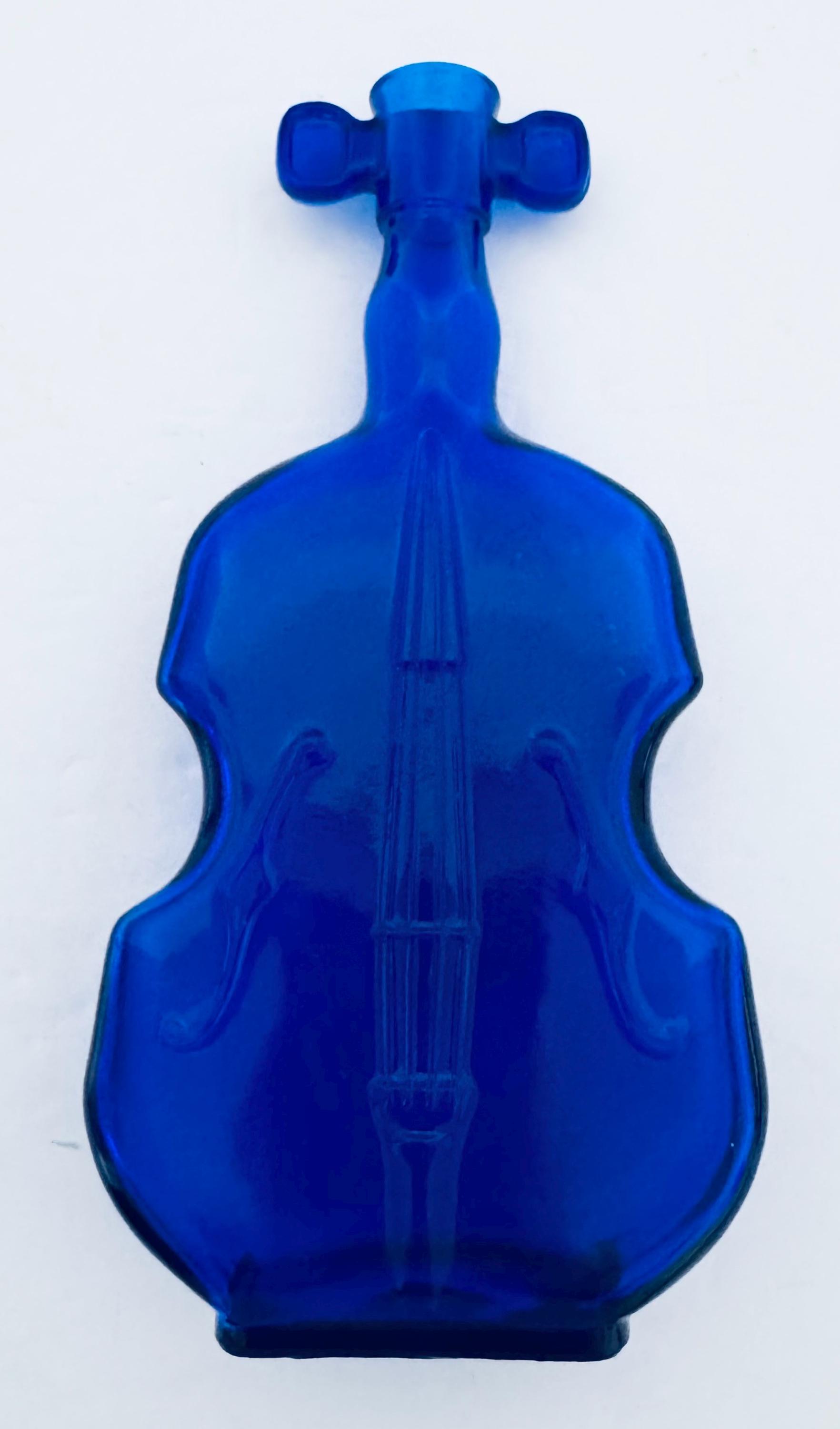 Fiddle Bottle Cobalt Blue Glass Figural Violin Cello Guitar