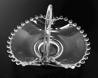 Imperial Glass Candlewick Handled Basket Beaded Edge 6 1/2 Inches Clear