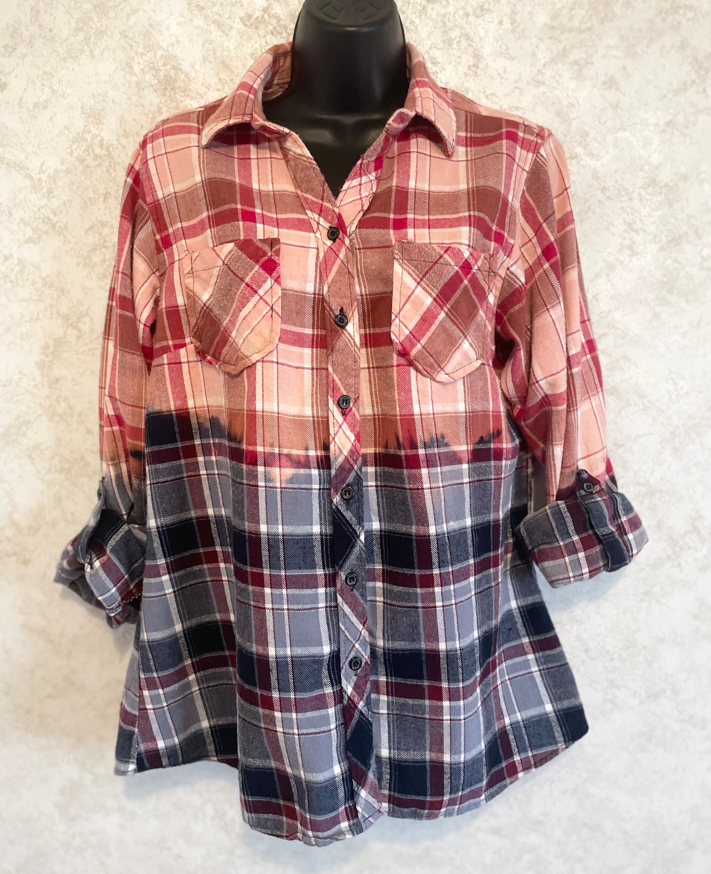 BTC Bay Trading Company Bleached Women's Flannel Pink Gray Plaid