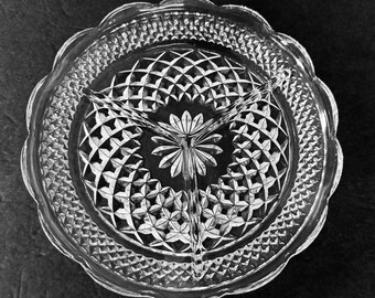 Wexford Three Part Relish dish 8 1/2 inches Scalloped Edge Diamond Pattern